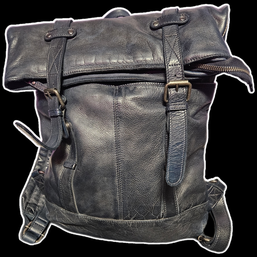 Men's Blue Leather Backpack